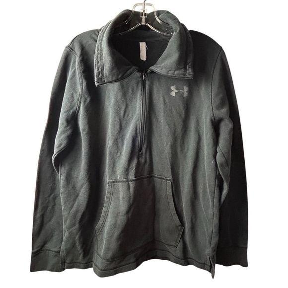 Under Armour Unisex 1/4 Zip Mock Neck Pullover Sweatshirt Black - Picture 4 of 11